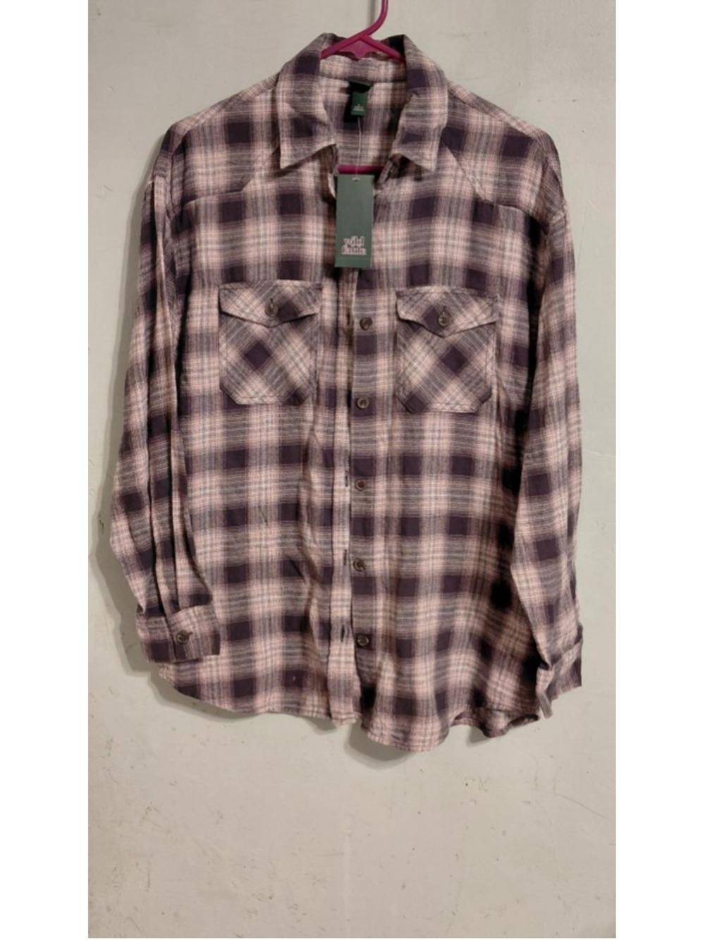Women's Wild Fable Plaid Button Down Shirt S Purple White